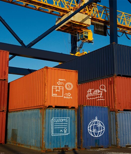 Containers in stacks at port