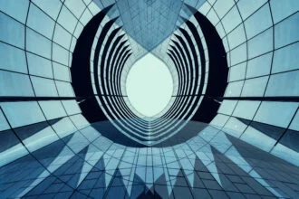 Glass wall in modern office building